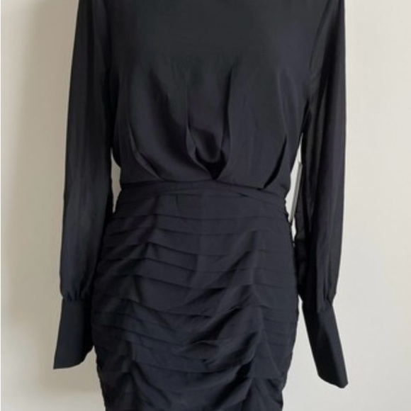 Lulu's Black Ruched Sheath Dress with Bishop Sleeves - Picture 1 of 14